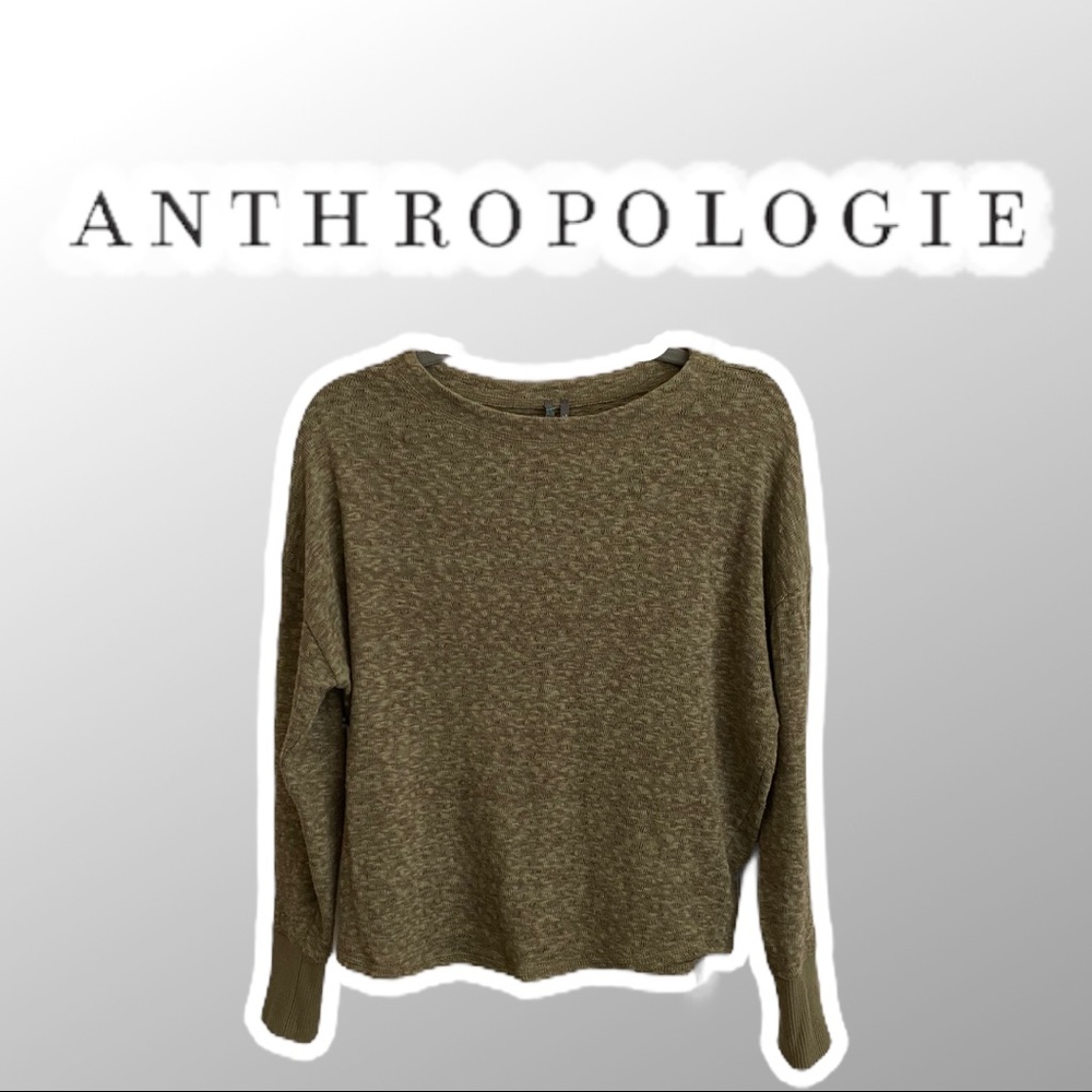 Anthropologie Moss Color Long Sleeve Crop Top